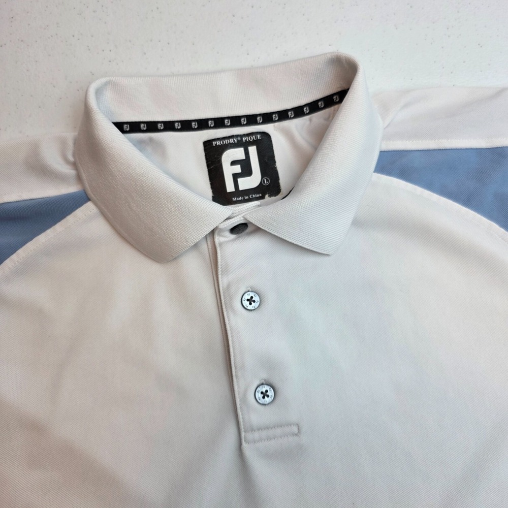 FootJoy ProDry Pique Golf‎ Polo Mens Large White Blue Colorblock  Shirt